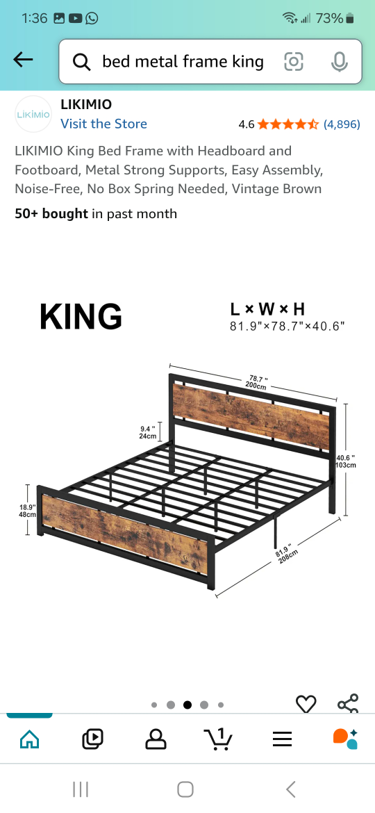 LIKIMIO King Bed Frame with Headboard - Vintage Brown - photo 2