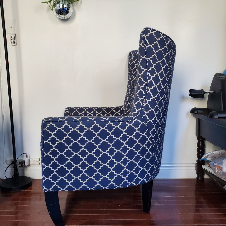 Blue & White Patterned Wingback Chair - photo 3
