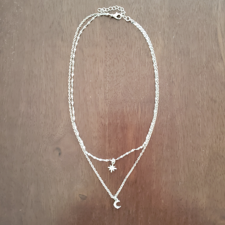 🧡 Silver Layered Star and Moon Necklace 🧡 - photo 4