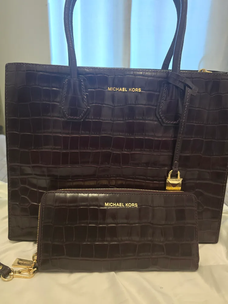 Michael Kors Croc Embossed Leather Tote & Wallet thumbnail