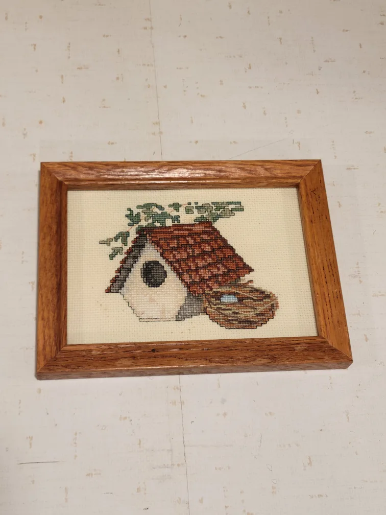 Framed Cross Stitch Birdhouse Picture thumbnail
