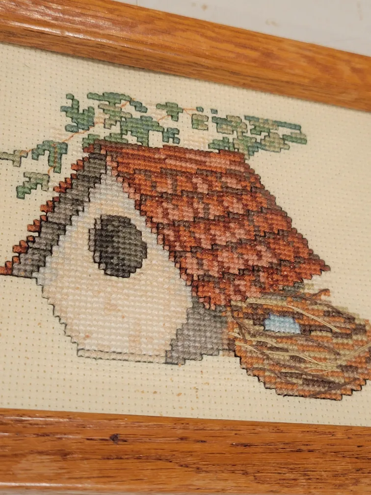 Framed Cross Stitch Birdhouse Picture image indicator(2)