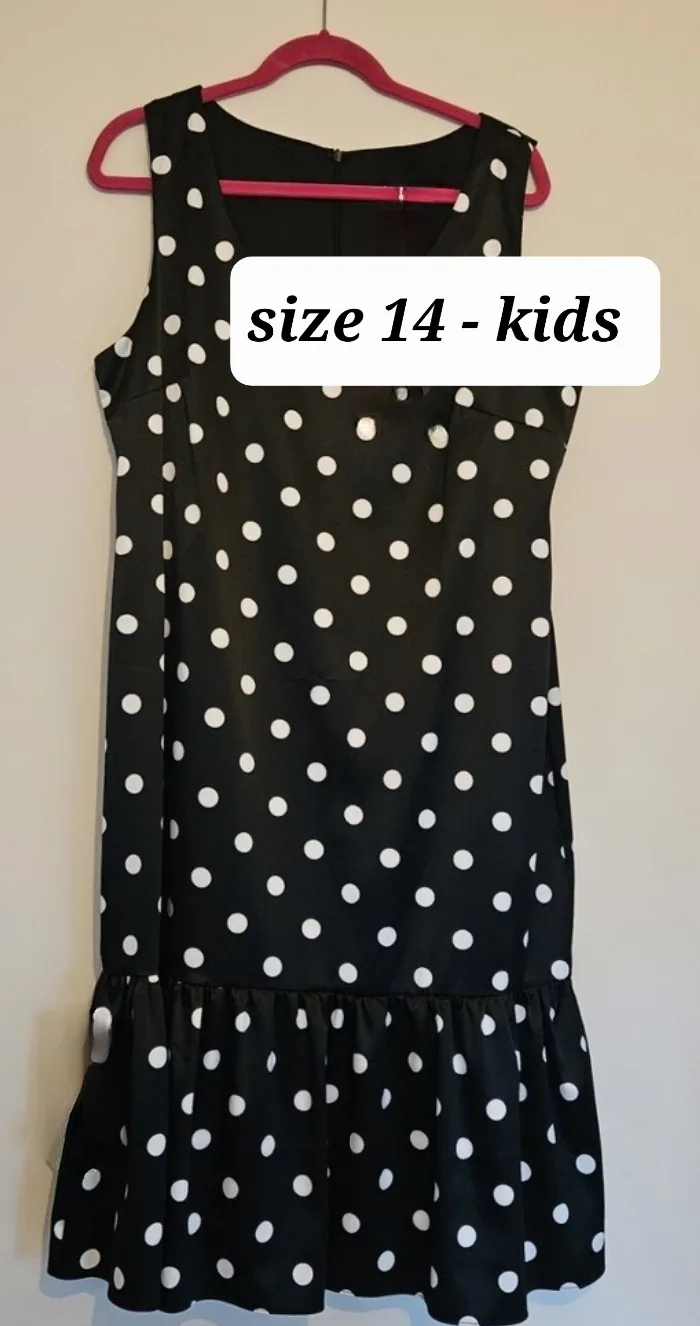 Kids Black & White Polka Dot Dress - Size 14 thumbnail