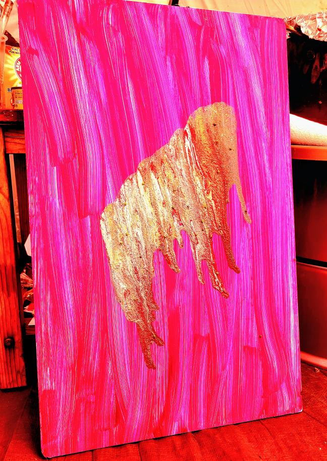 Abstract Pink & Gold pour elephant Painting