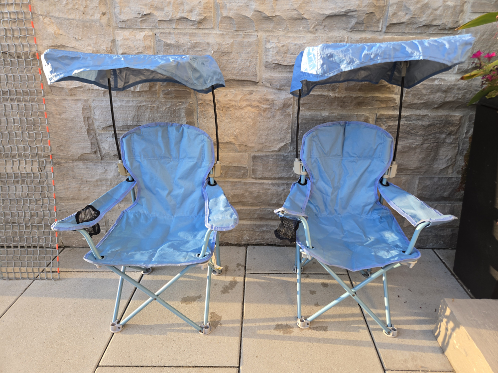 2 Blue Camping Chairs with Canopy