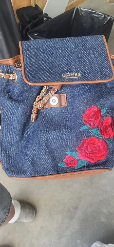 Guess Denim Backpack with Rose Embroidery thumbnail
