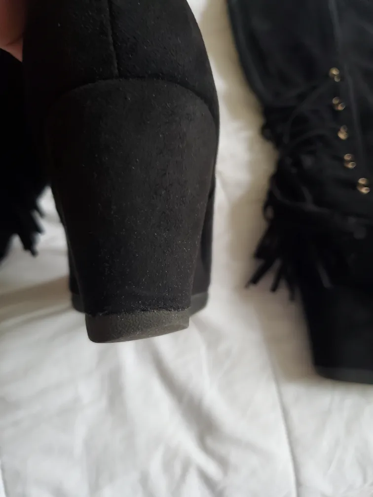 Black Wedge Knee High Boots 11w image indicator(3)