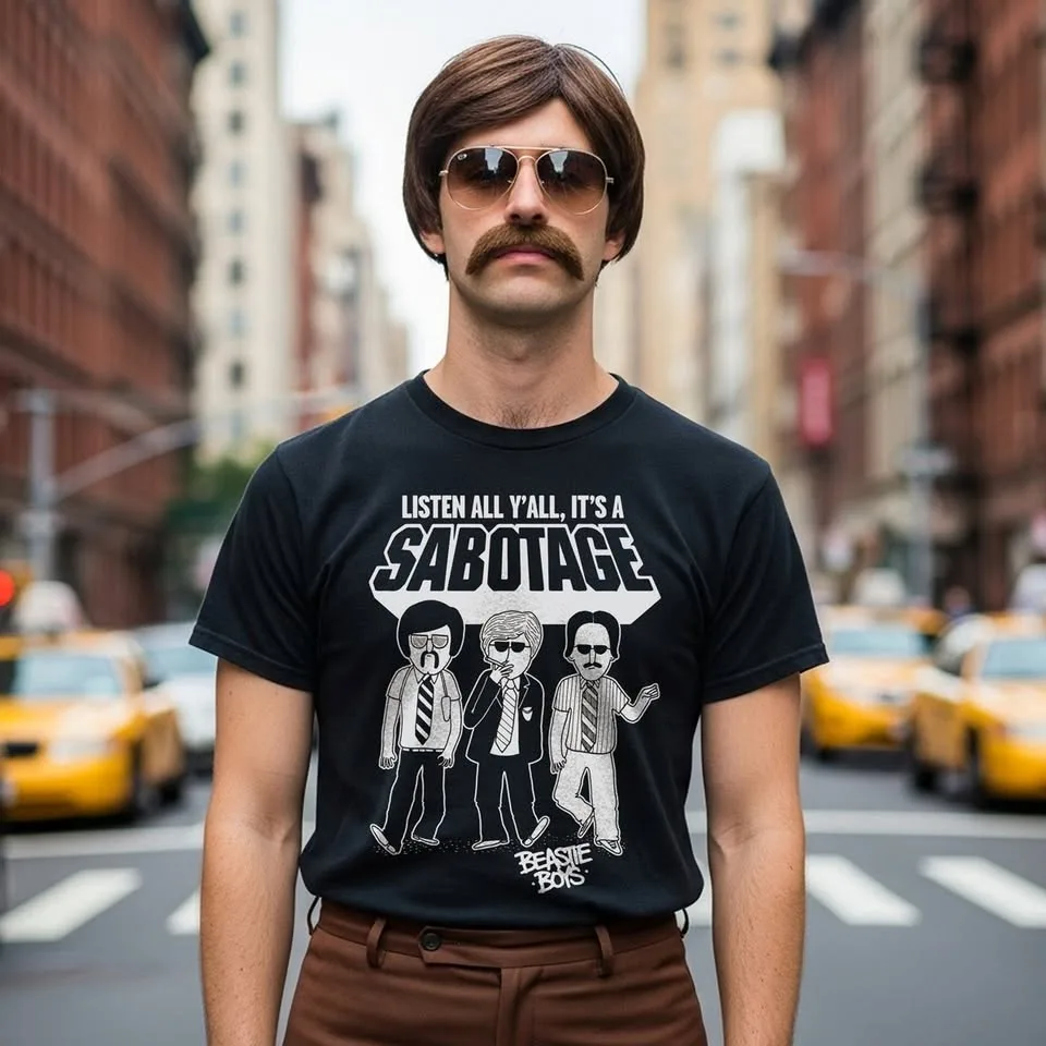 MENS XL Beastie Boys Sabotage T-Shirt – Funny Retro Music Tee