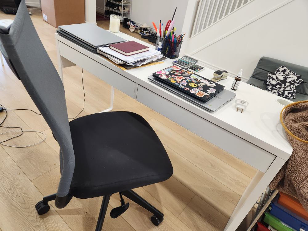 IKEA White Desk - 55 7/8" with black Chair - photo 5