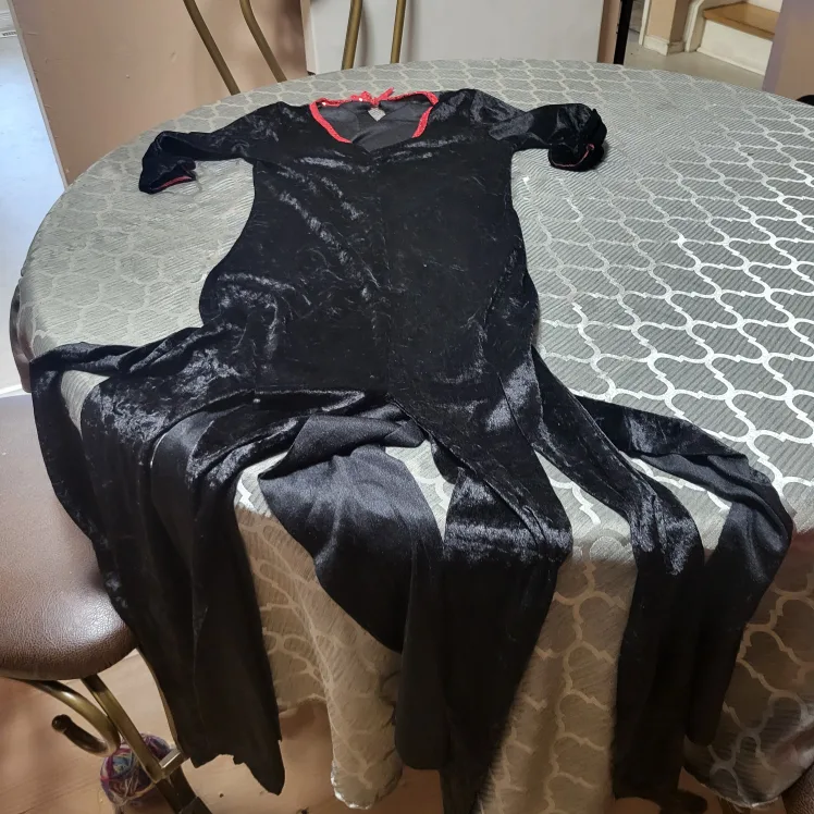 Black Velvet Dress Costume with Red Trim Sz small image indicator(2)