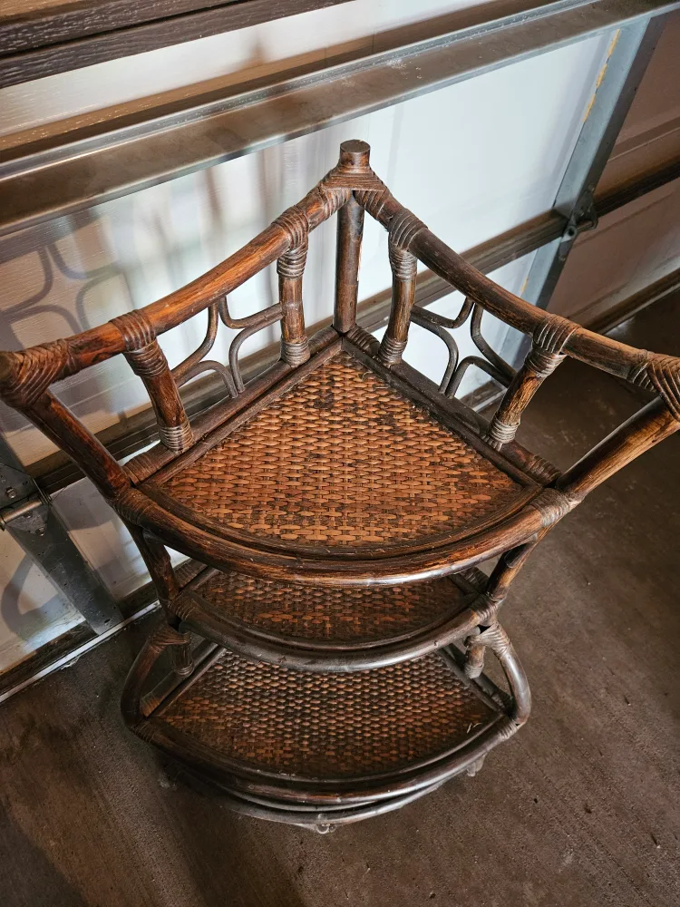 Vintage Boho Rattan Bamboo Corner Shelving Unit image indicator(3)