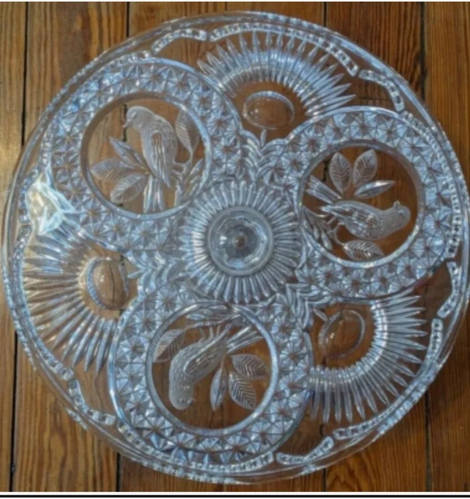 Vintage  Hofbauer Leaded Crystal Glass Footed Cake Stand thumbnail