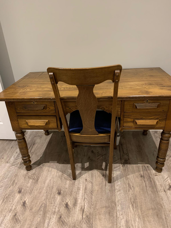 Antique Oak Desk and Chair Set