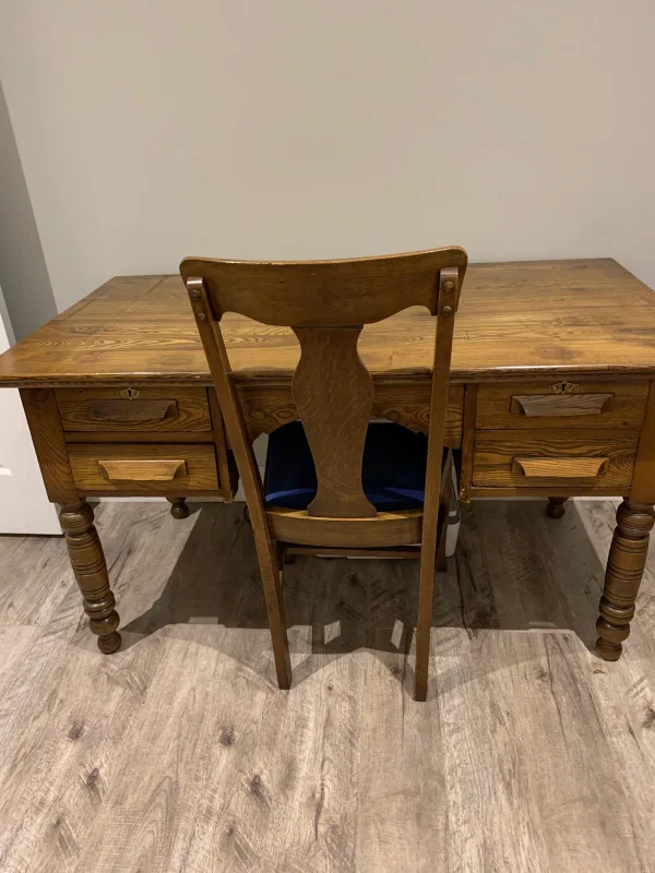Antique Oak Desk and Chair Set thumbnail