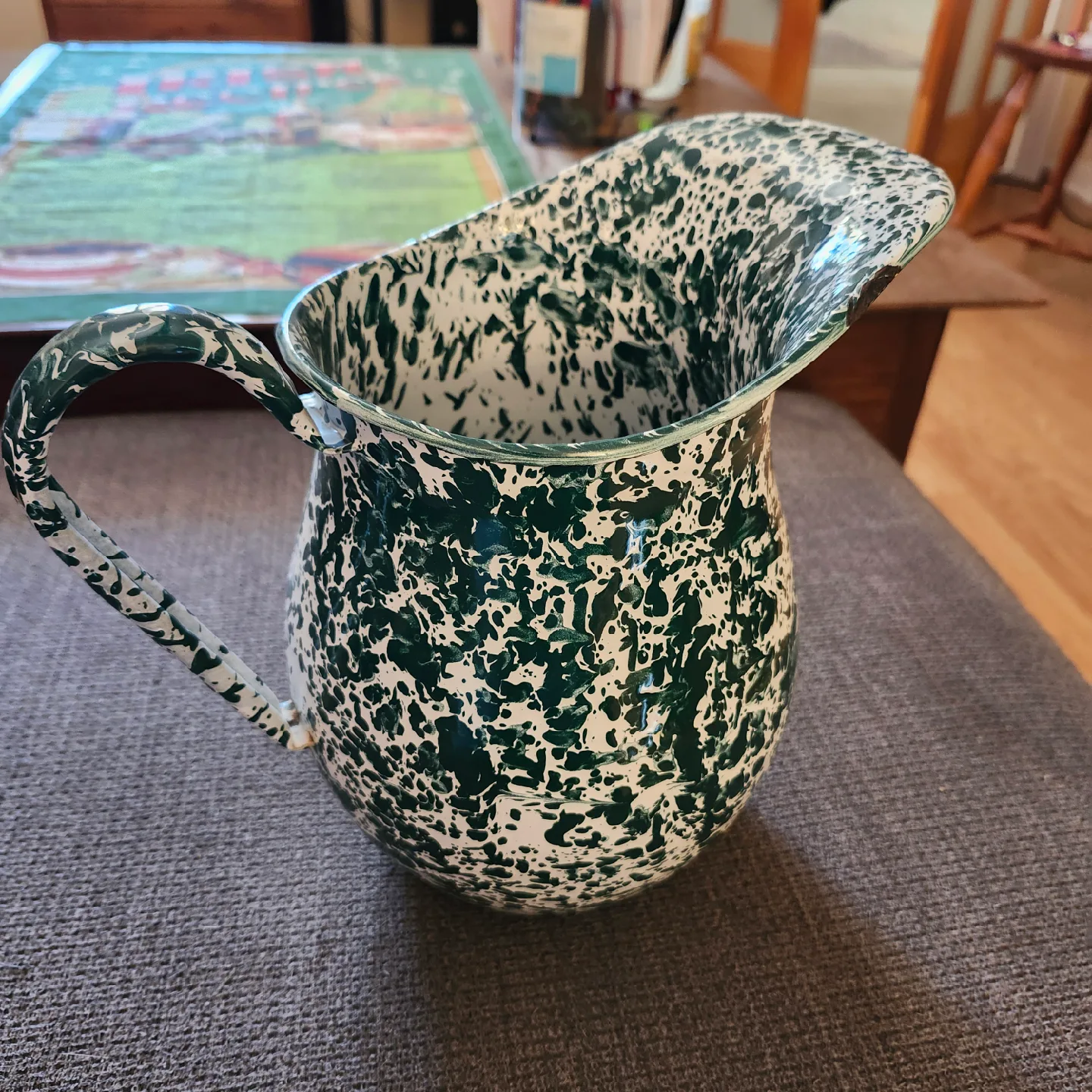 Vintage Green & White Enamelware Pitcher thumbnail