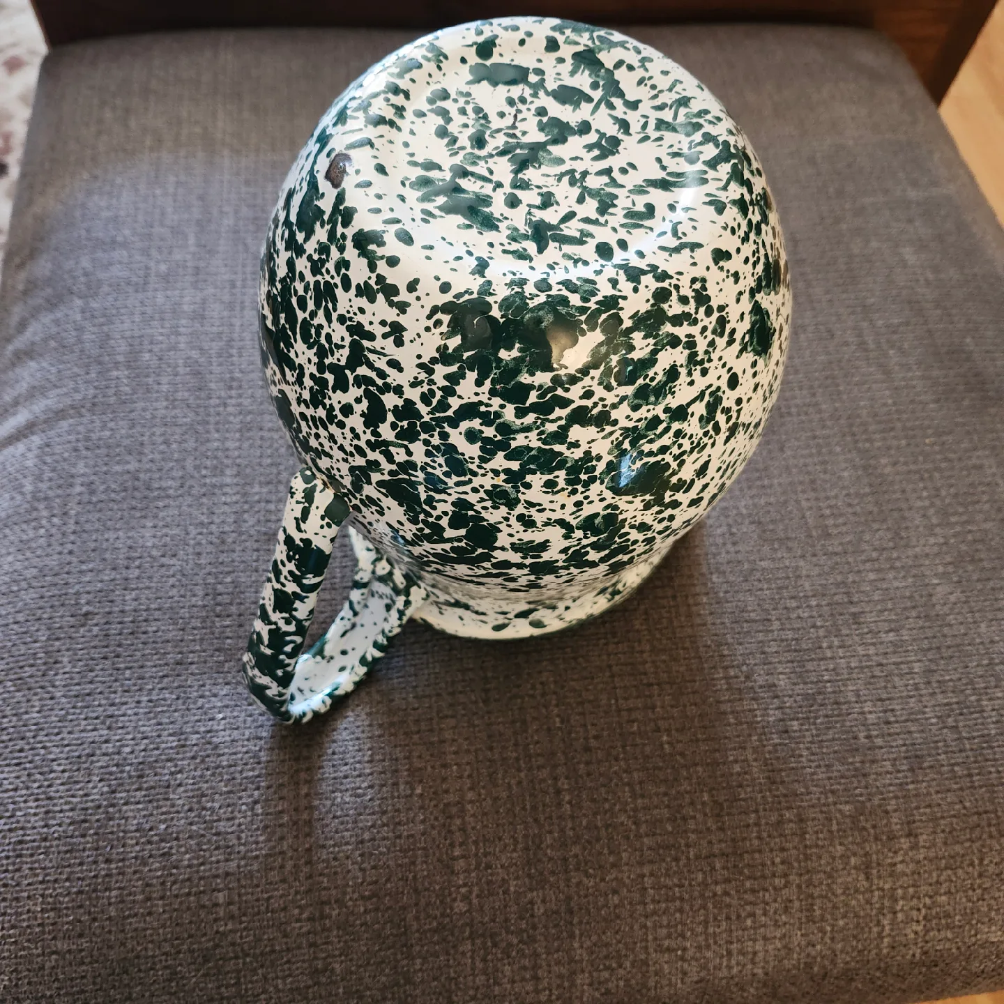 Vintage Green & White Enamelware Pitcher image indicator(3)