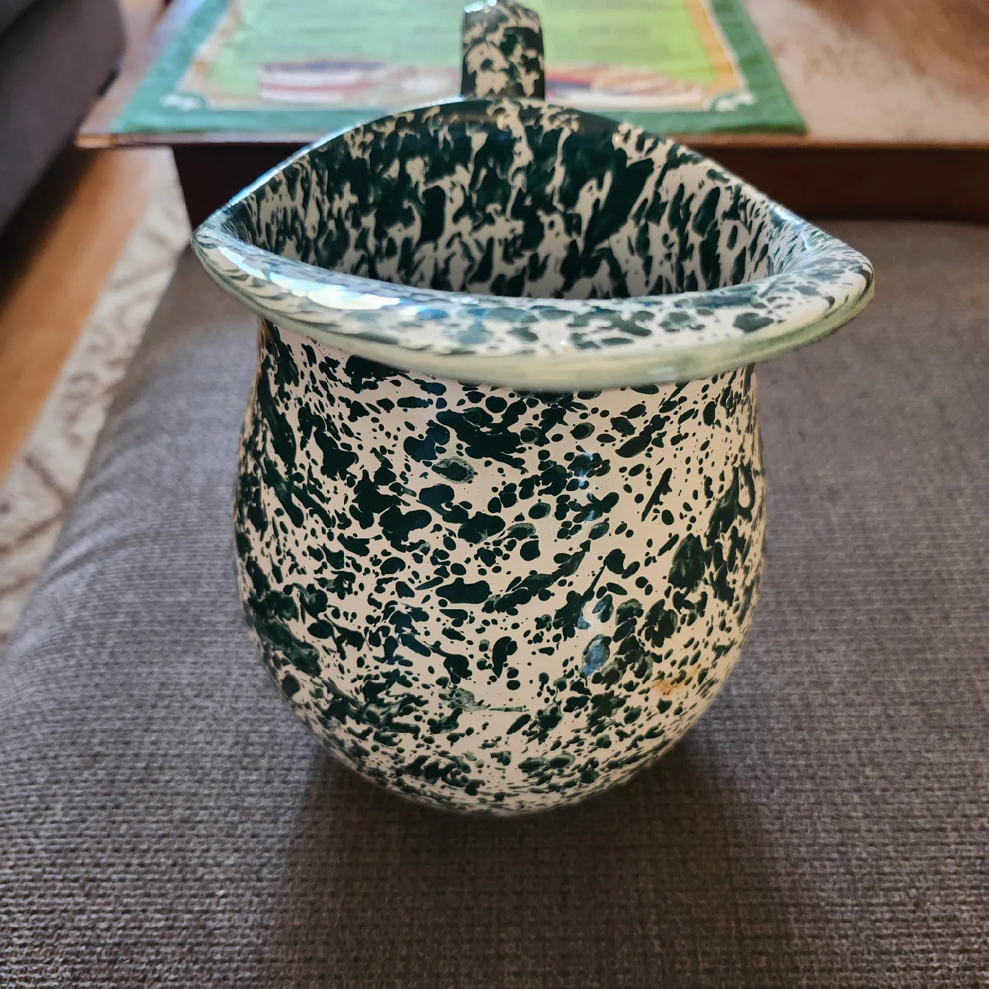 Vintage Green & White Enamelware Pitcher image indicator(4)