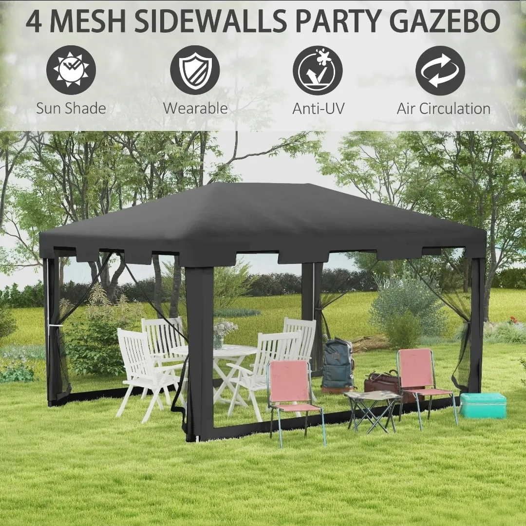🌞 10 × 13 ft Outdoor Gazebo Canopy with Mesh Sidewalls image indicator(4)