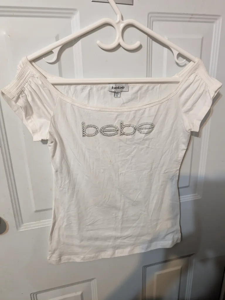 Bebe White Off-Shoulder Top - Size M thumbnail