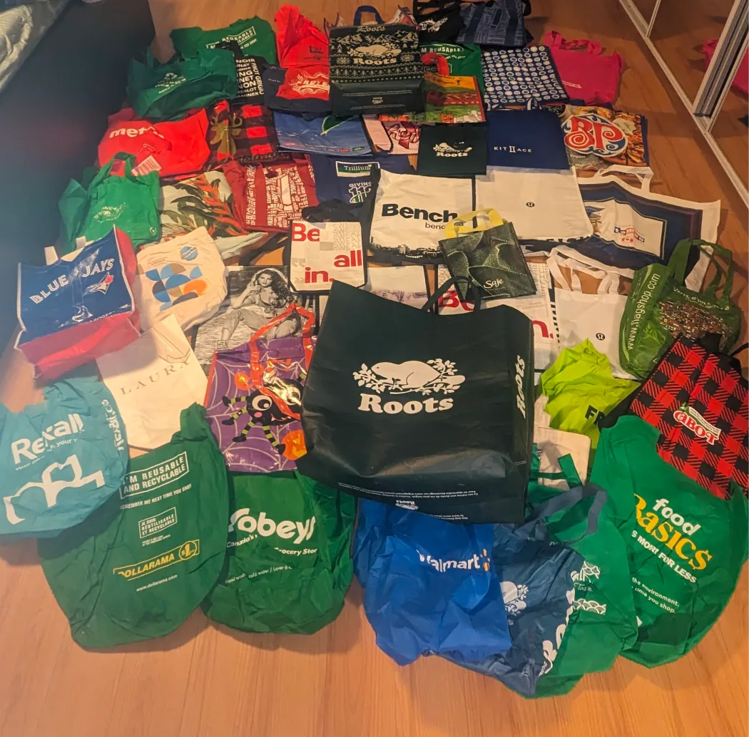 Assorted Reusable Shopping Bags - Roots, Lululemon + (75-80) thumbnail
