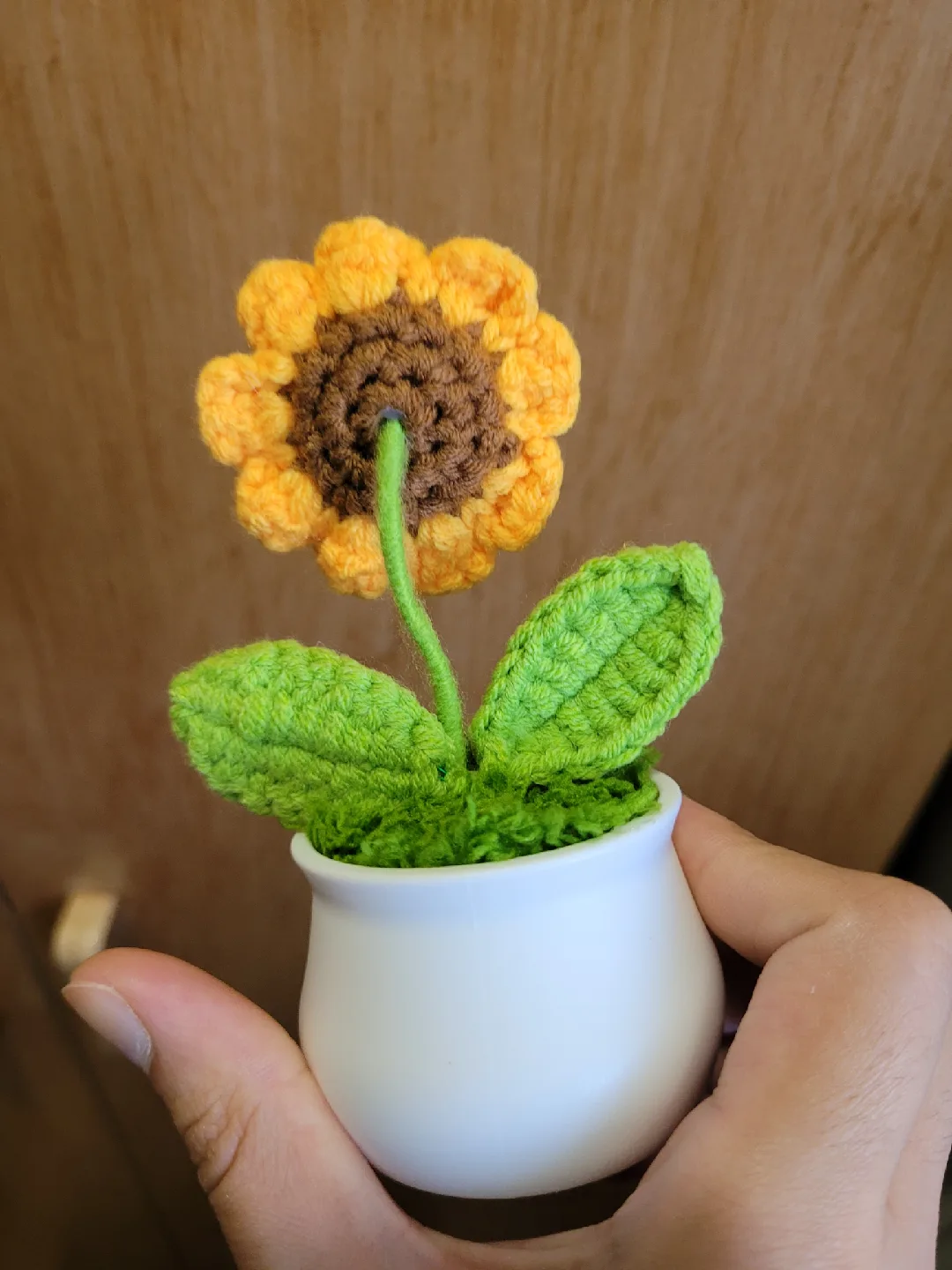 Crocheted Sunflower in White Pot image indicator(3)