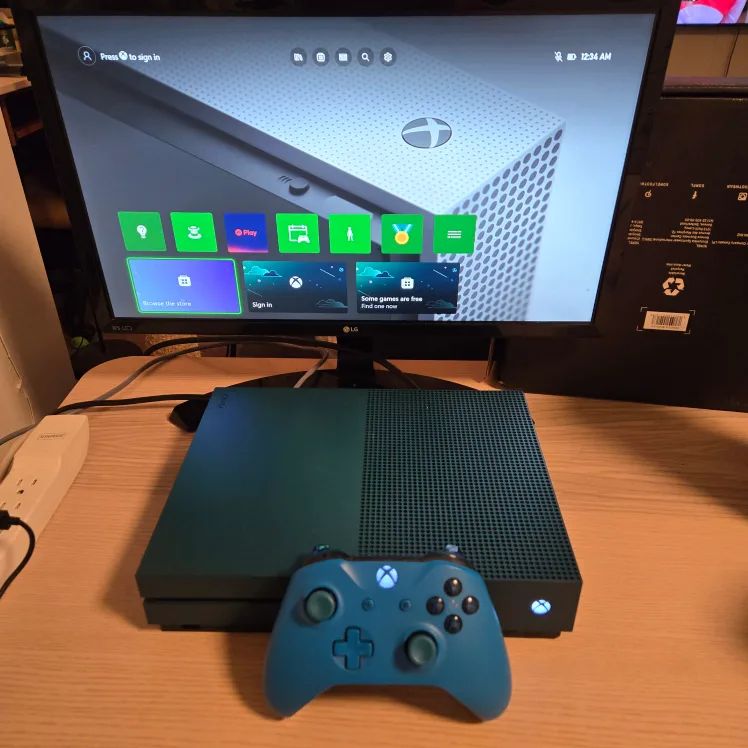 Xbox One S. Special blue edition. Good controller and cables. thumbnail
