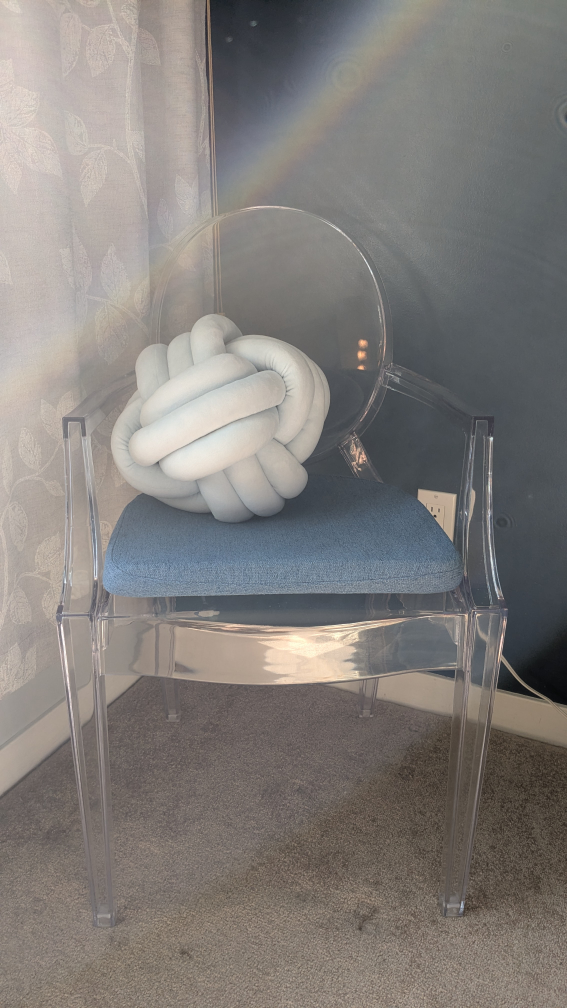 Structube Clear Ghost Chair with Blue Cushion