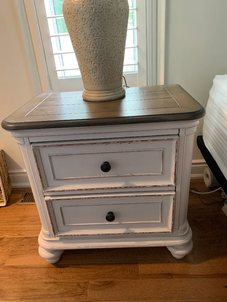 White & Brown 2-Drawer Nightstand thumbnail