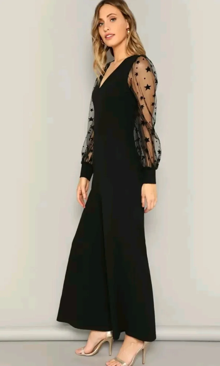 Shein Black Star Sleeve Jumpsuit - Size M image indicator(7)