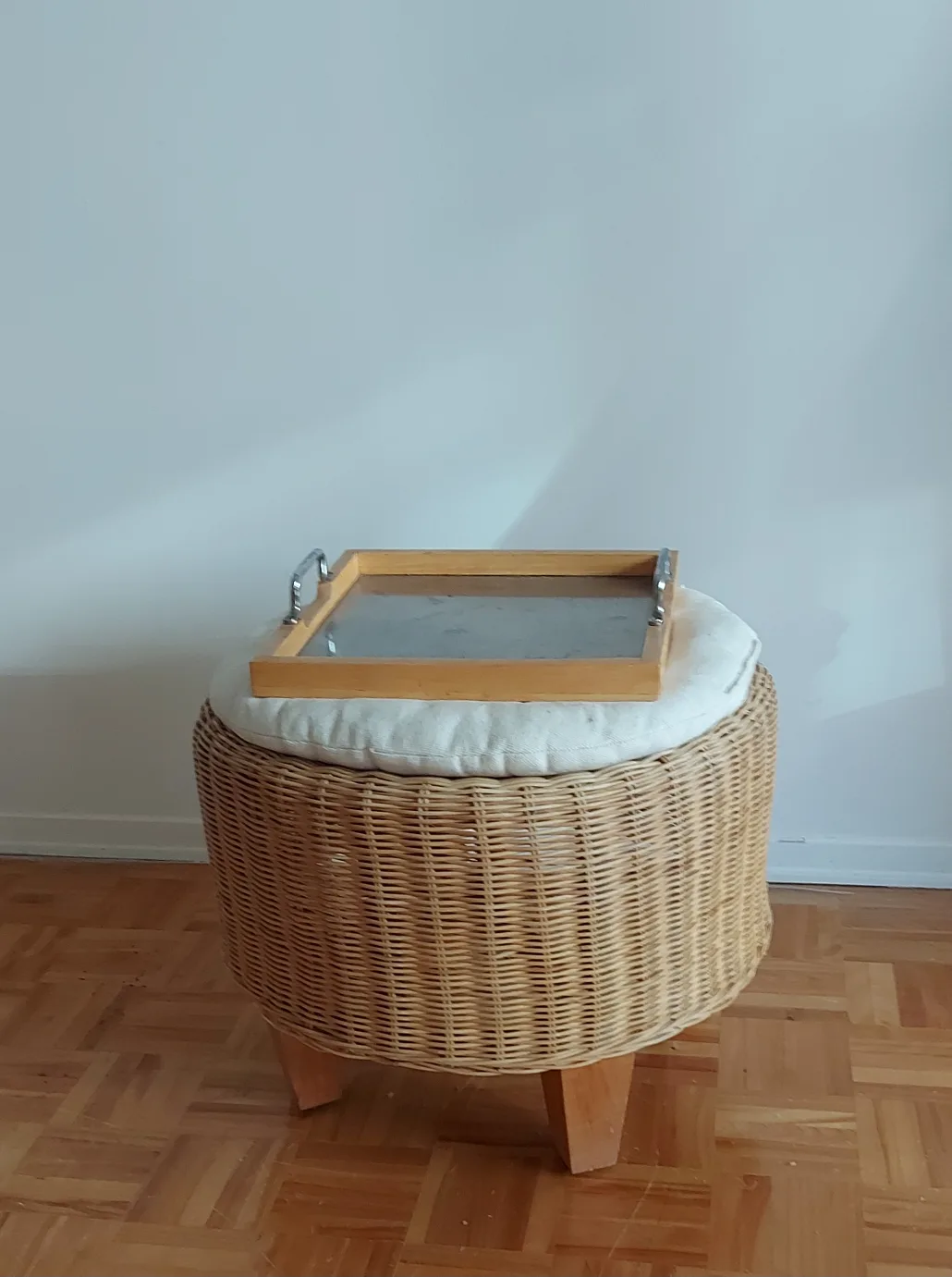 Wicker Ottoman with Cushion and Tray thumbnail