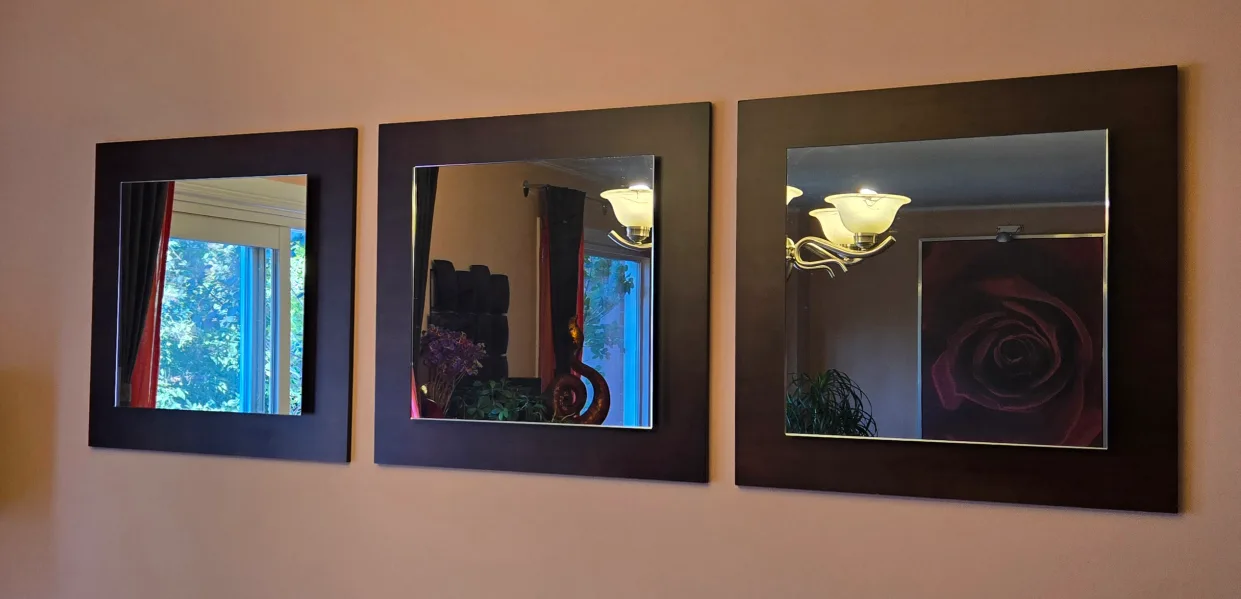 Set of THREE Square Accent Mirrors on Wood image indicator(2)