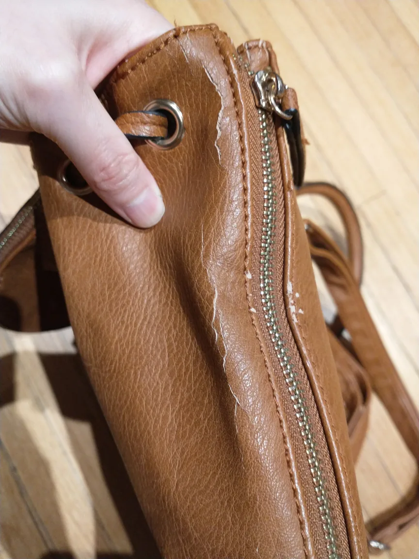 Large light brown faux leather backpack bag image indicator(4)