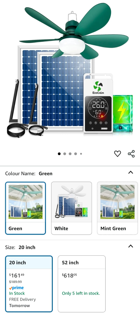 EcoCalm 20 inch Solar Battery Fan Light - Green - photo 2