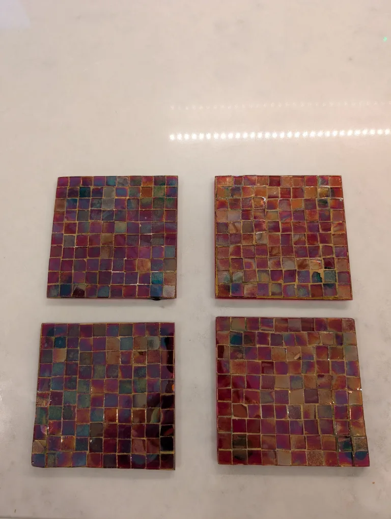 4 Venetian Glass Red Rustic Coasters thumbnail