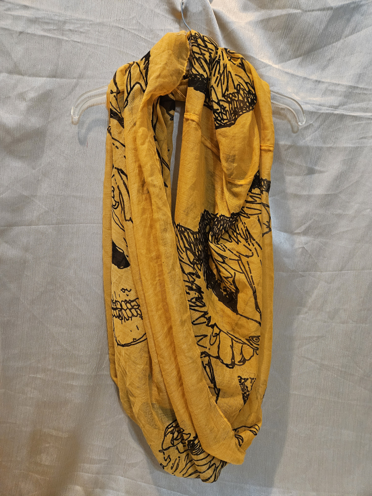 Yellow Infinity Scarf with Skull & Bird Design