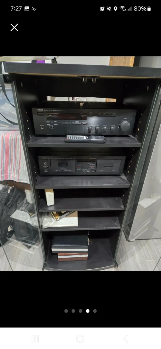 Yamaha RX-395 receiver,  dual cassette,  speakers and cabinet thumbnail