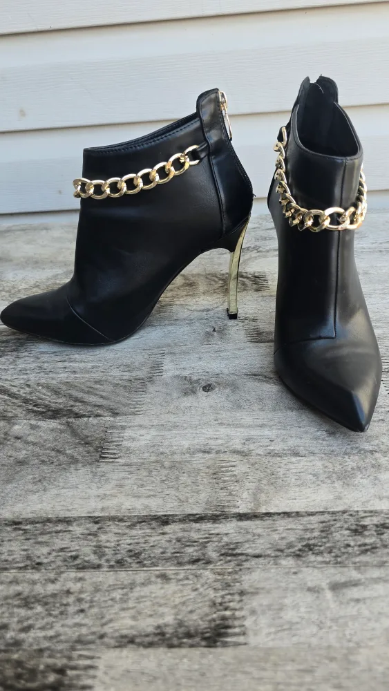 Black Ankle Boots with Gold Chain Detail thumbnail