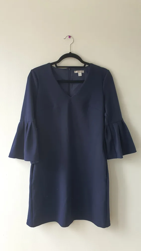 Le Chateau Navy Blue Bell Sleeve Dress - Size M thumbnail