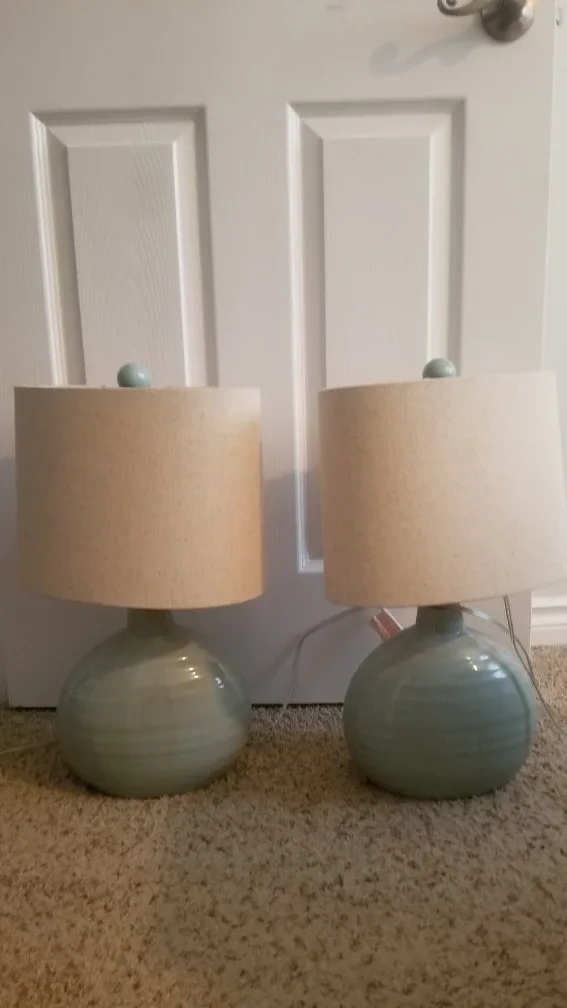 Pair of Table Lamps - Light green Base. 18 inches tall image indicator(4)