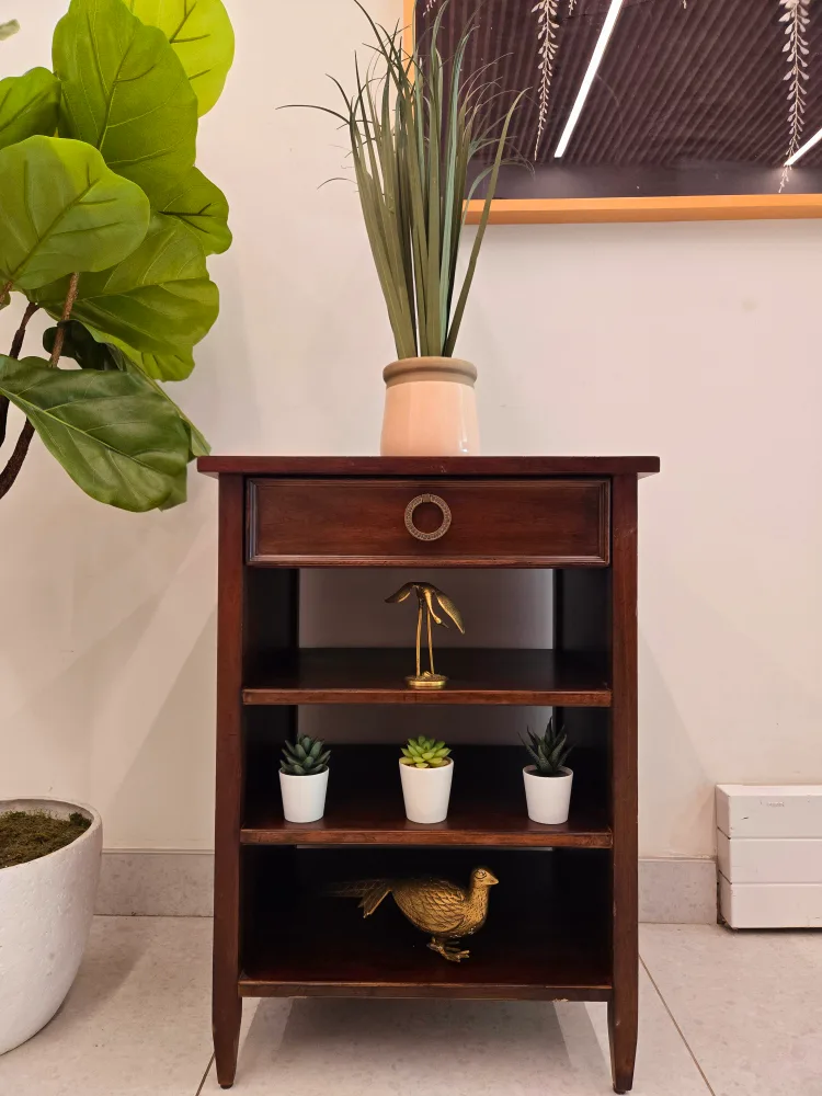 Art Deco Walnut 3 Tier Record Cabinet With Single Drawer thumbnail