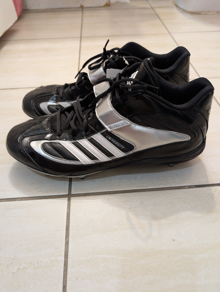 Adidas University Mid Football Cleats Shoes-Black & Silver-New - photo 2