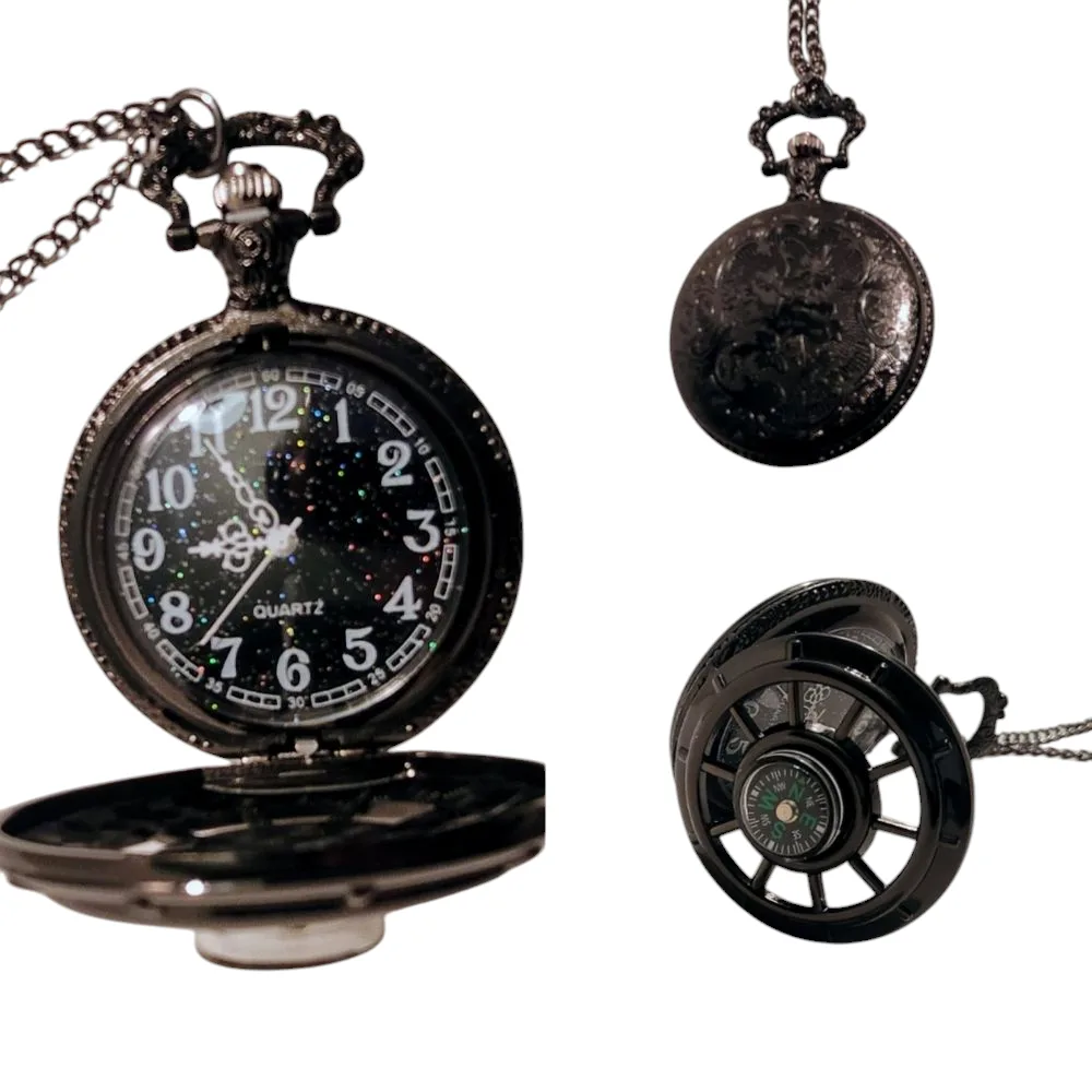 Black Quartz Pocket Watch with Compass thumbnail