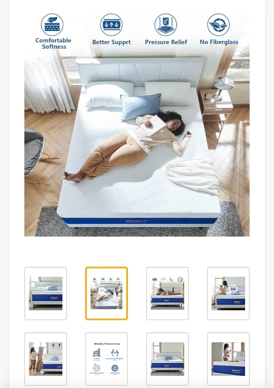 Bed Frame with Wooden Headboard, 8inch Mattress & Comforter thumbnail