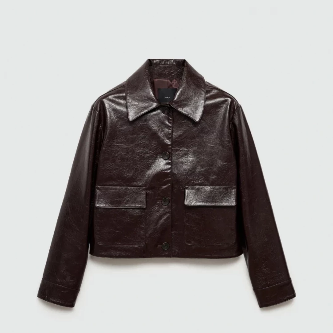 MNG Faux Leather Cropped Jacket - Size S