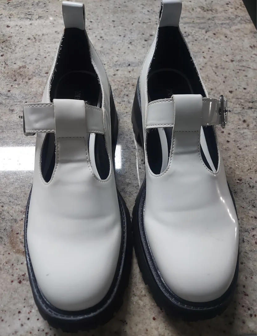Zara White Mary Jane Platform Shoes thumbnail