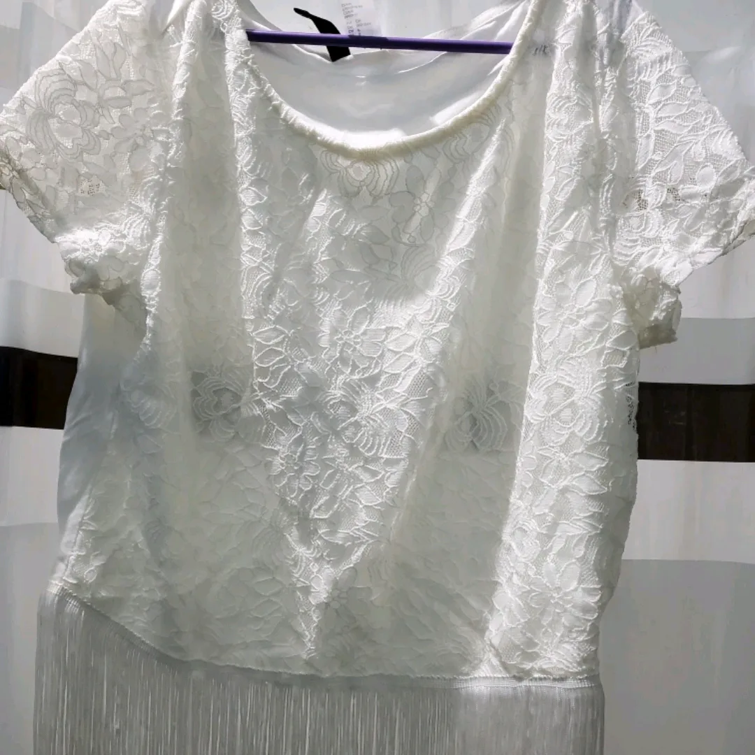 H&M white shirt with tassel decorative detail thumbnail