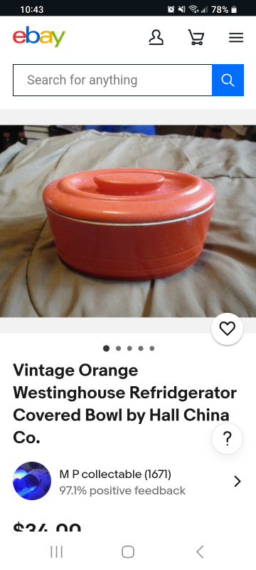 Vintage Westinghouse Orange Refridgerator Bowl