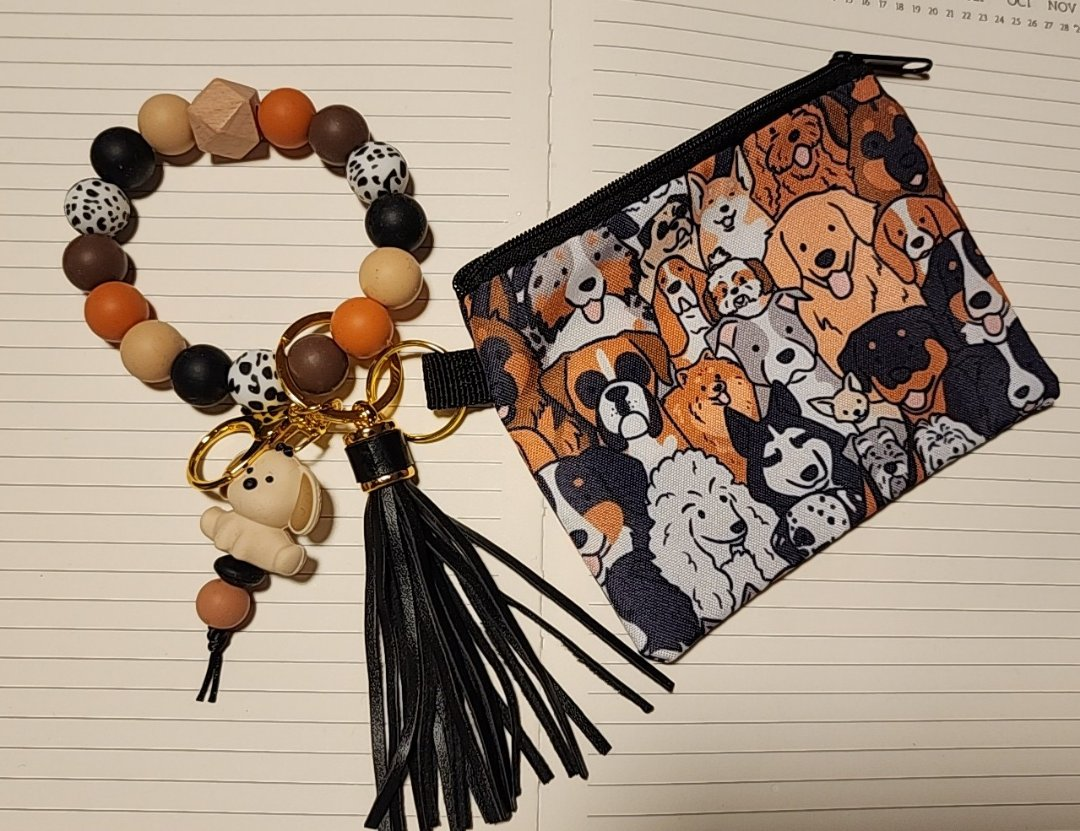 Dog Print Wristlet Keychain & Coin Purse Set