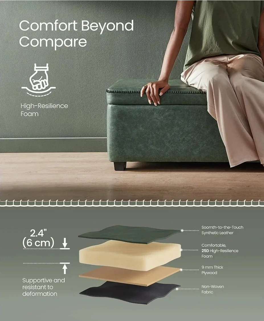 *NEW IN BOX*  Vasagle Storage Ottoman Bench - Forest Green image indicator(5)