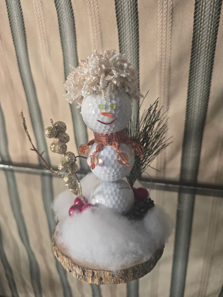 Handmade Golf Ball Snowman Decoration thumbnail